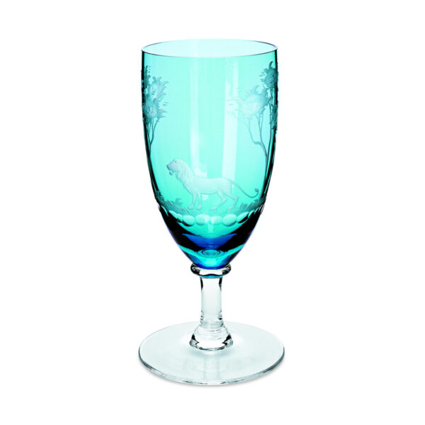THERESIENTHAL-KILIMANDSCHARO-aquamarin-klar-Gravur-Lowe-Weinkelch-172mm-I 2-1200x1200-100KB Theresienthal Kilimandscharo Lion Wine Glass, 172 mm | Kneen & Co