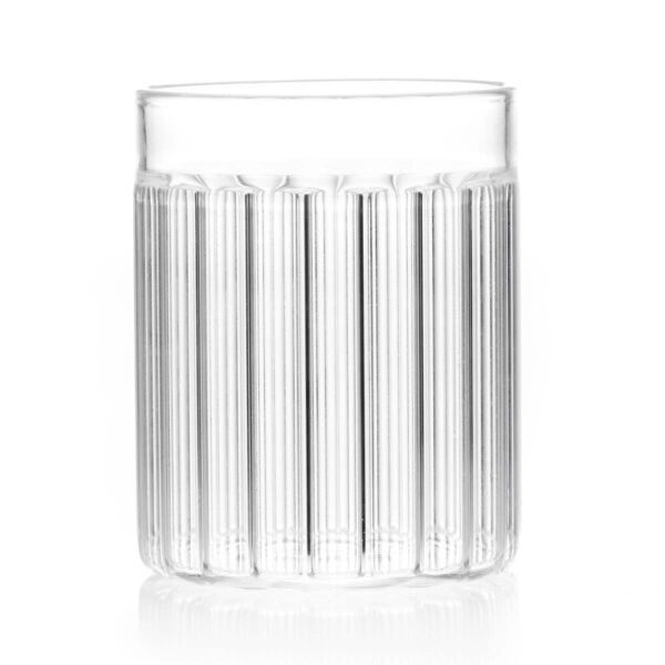 -FERRONE-Bessho-Tumbler-1200X1200-100KB Minimalist white studio background with Fferrone Bessho Tumbler in fluted borosilicate glass | Kneen & Co