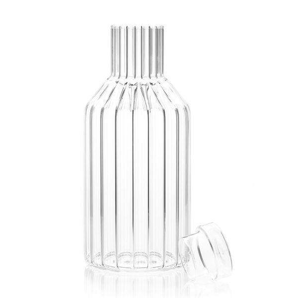 Minimalist white studio background with Fferrone Boyd Decanter in fluted borosilicate glass | Kneen & Co
