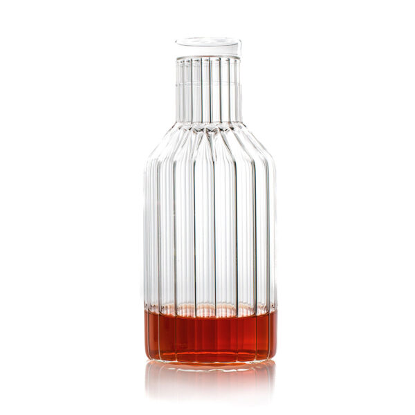 Minimalist white studio background with Fferrone Boyd Decanter in fluted borosilicate glass | Kneen & Co