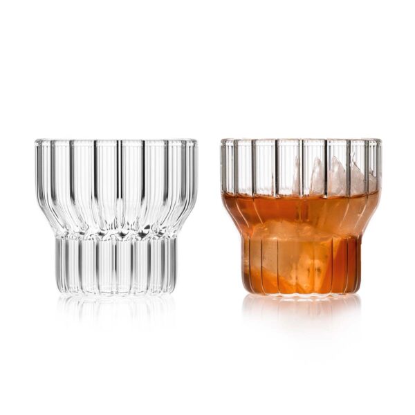 Minimalist white studio background with Fferrone Boyd Small Glass in fluted borosilicate glass | Kneen & Co