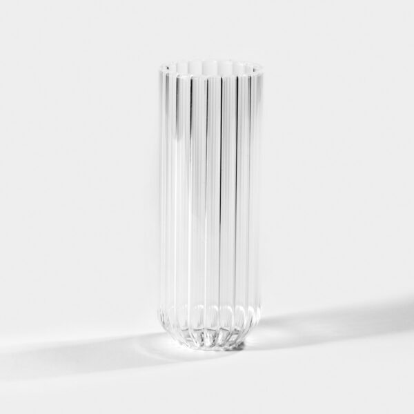 Minimalist white studio background with Fferrone Dearborn Champagne Flute in fluted borosilicate glass | Kneen & Co