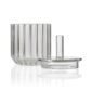 Minimalist white studio background with Fferrone Dearborn Ice Bucket in fluted borosilicate glass with lid off | Kneen & Co