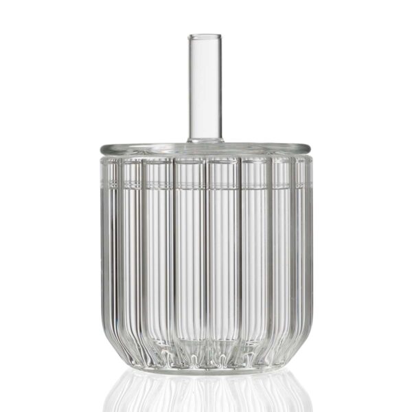 FERRONE-Dearborn-Collection-Ice-Bucket-Unstyled-1200x1200-100KB Minimalist white studio background with Fferrone Dearborn Ice Bucket in fluted borosilicate glass with lid | Kneen & Co