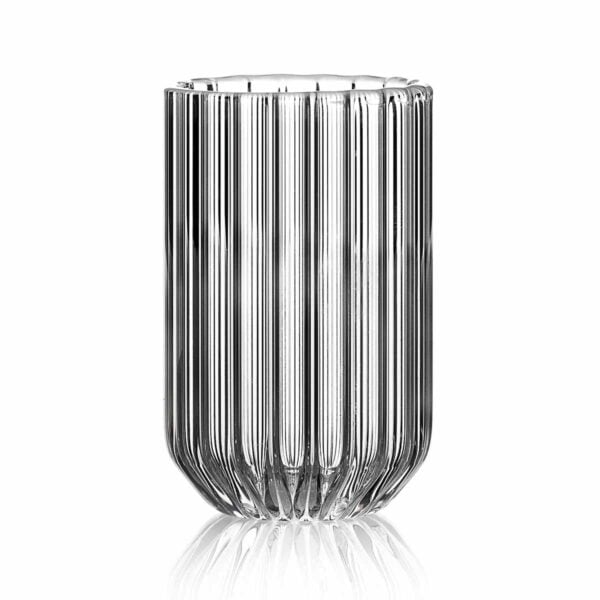 FERRONE-Dearborn-EspressoShotGlass-DBSH-HR-0-1200x1200-100KB Clean white studio background with Fferrone Dearborn Espresso Shot Glass in fluted borosilicate glass featuring a clear ribbed texture | Kneen & Co