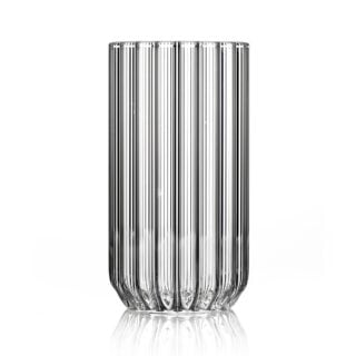 Clean white studio background with Fferrone Dearborn Large Glass in fluted borosilicate glass featuring a wide, clear ribbed texture | Kneen & Co