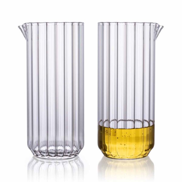 Clean white studio background with a pair of Fferrone Dearborn Large Carafes in fluted borosilicate glass | Kneen & Co