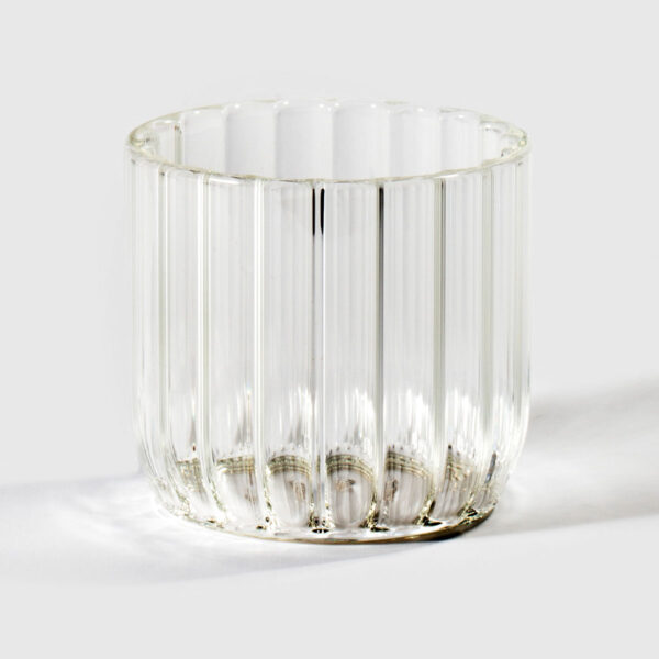 Minimalist white studio background with Fferrone Dearborn Wine Glass in fluted borosilicate glass | Kneen & Co