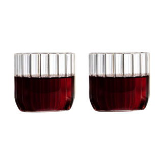 Minimalist white studio background with Fferrone Dearborn Wine Glasses in fluted borosilicate glass | Kneen & Co