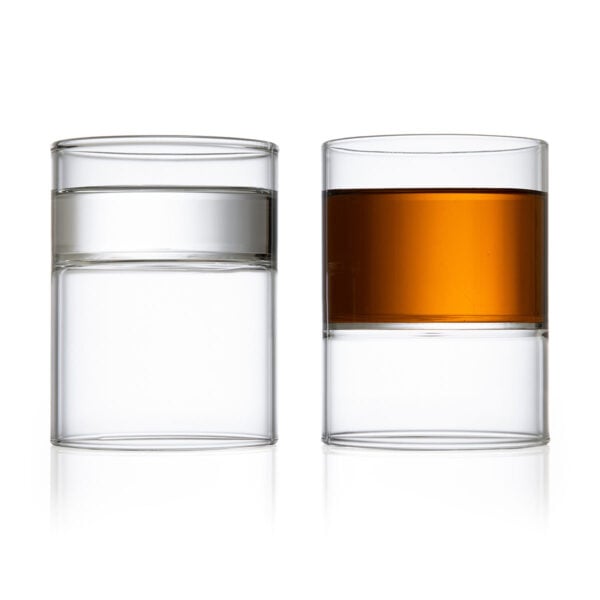 FERRONE-RocksMartini-RVRM-HR-02-styled-pair-1200x1200-100KB Minimalist white studio background with a pair of Fferrone Revolution Rocks/Martini glasses in borosilicate glass | Kneen & Co