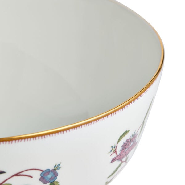 701587237383-Wedgwood-Mythical Creatures-Salad Bowl 25pt8cm-10pt2in-detail2-1200x1200-100KB Close-up studio shot with Wedgwood Mythical Creatures salad bowl in fine bone china featuring whimsical animal illustrations and gold rim detailing | Kneen & Co