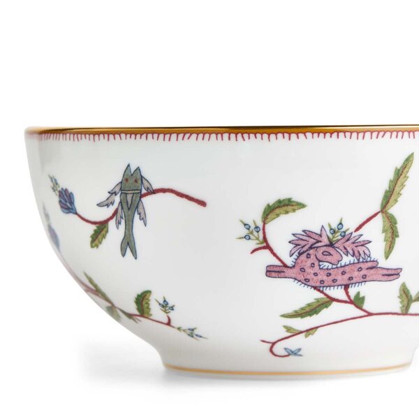701587237420-Wedgwood-Mythical-Creatures-Cereal-Bowl-15cm-6in-Pgn-detail2-1200x1200-100KB Close-up studio shot with Wedgwood Mythical Creatures cereal bowl in fine bone china featuring whimsical animal illustrations and gold rim detailing | Kneen & Co