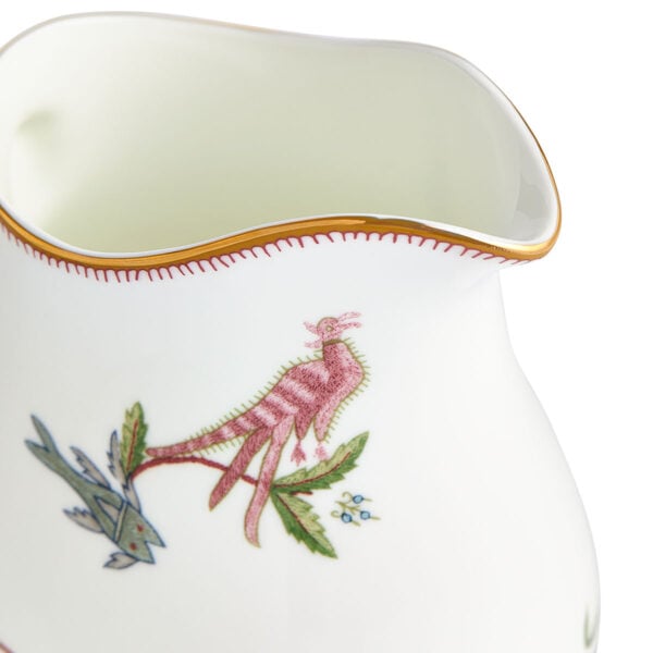 701587237437-Wedgwood-Mythical-Creatures-Jug-Savoy-40cl-14oz-detail-1200x1200-100KB Close-up studio shot with Wedgwood Kit Kemp Mythical Creatures Jug in fine bone china featuring whimsical animal illustrations and gold rim detailing | Kneen & Co