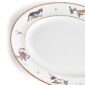 Close-up studio shot with Wedgwood Kit Kemp Mythical Creatures Oval Platter in fine bone china featuring whimsical animal illustrations and gold rim detailing | Kneen & Co