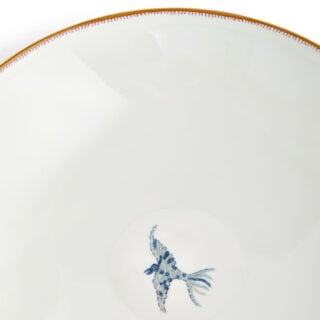 701587248518-Wedgwood-Mythical-Creatures-Coupe-Bowl-24pt5cm-9pt7in-detail-1200×1200-100KB Close-up studio shot with Wedgwood Kit Kemp Mythical Creatures Coupe Bowl in fine bone china featuring whimsical animal illustrations and gold rim detailing | Kneen & Co