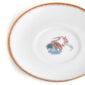 Close-up studio shot with Wedgwood Kit Kemp Mythical Creatures Coffee Saucer in fine bone china featuring whimsical animal illustrations and gold rim detailing | Kneen & Co