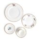 Close-up studio shot with Wedgwood Kit Kemp Mythical Creatures 5-piece Dinnerware Set in fine bone china featuring whimsical animal illustrations and gold rim detailing | Kneen & Co