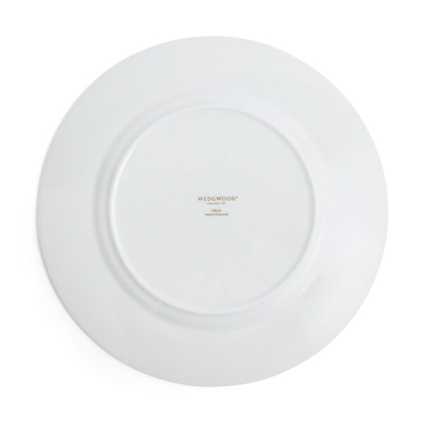 701587471602-Wedgwood-Helia-Plate-27pt3cm-10pt7in-back-1200x1200-100KB Close-up shot of Wedgwood Helia Dinner Plate featuring neoclassical design finished with 22-carat gold detailing | Kneen & Co
