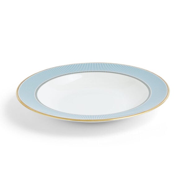701587471626-Wedgwood-Helia-Rim-Soup-22pt8cm-8pt9in-angle-1200x1200-100KB Close-up shot of Wedgwood Helia Rim Soup Bowl featuring neoclassical design finished with 22-carat gold detailing | Kneen & Co