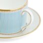 Close-up shot of Wedgwood Helia Tea Cup and Saucer featuring neoclassical design finished with 22-carat gold detailing | Kneen & Co