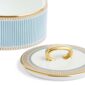 Close-up shot of Wedgwood Helia Sugar and Creamer featuring neoclassical design finished with 22-carat gold detailing | Kneen & Co