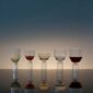 Sophisticated lounge setting with Fferrone Margot Glassware in fluted borosilicate glass featuring an assortment of wine and champagne glasses with colorful liquids and reflections | Kneen & Co