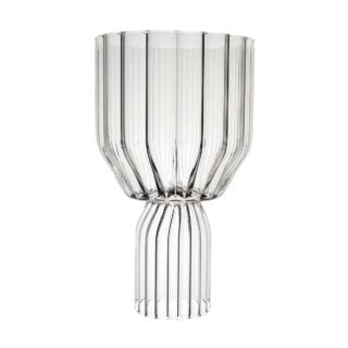 Minimalist studio display of a Fferrone Margot Red Wine Goblet in fluted borosilicate glass with a wide bowl and ribbed cylindrical base | Kneen & Co