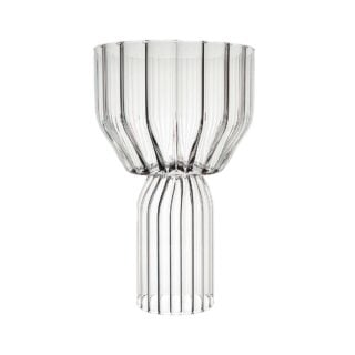 Minimalist studio setting with a clear Fferrone Margot Water Goblet in borosilicate glass highlighting the collection's sculptural fluted silhouette | Kneen & Co
