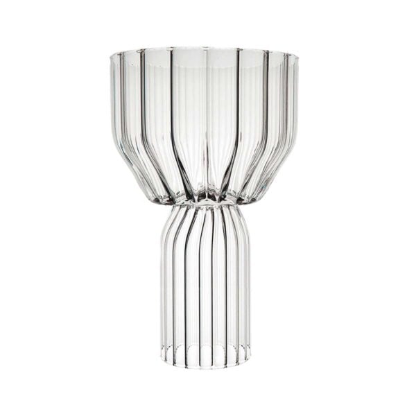 FERRONE-Margot-WaterGoblet-MCWTR-HR-0-1200x1200-100KB Minimalist studio setting with a clear Fferrone Margot Water Goblet in borosilicate glass highlighting the collection's sculptural fluted silhouette | Kneen & Co