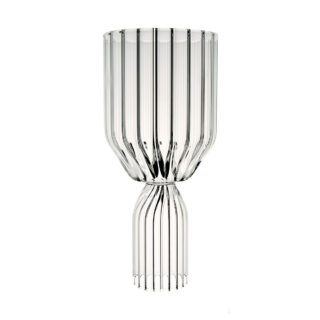 Minimalist studio display of a Fferrone Margot White Wine Goblet in fluted borosilicate glass with a cylindrical ribbed base | Kneen & Co