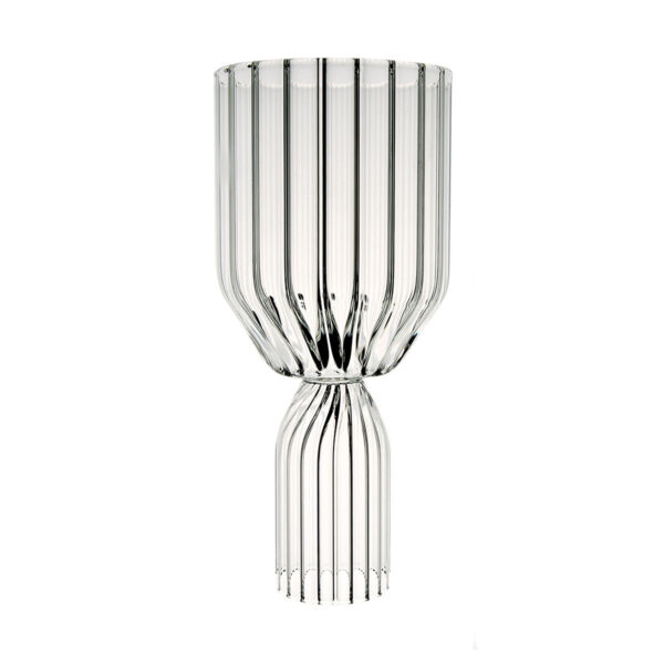 FERRONE-Margot-WhtWineGoblet-MCWHT-HR-0-1200x1200-100KB Minimalist studio display of a Fferrone Margot White Wine Goblet in fluted borosilicate glass with a cylindrical ribbed base | Kneen & Co