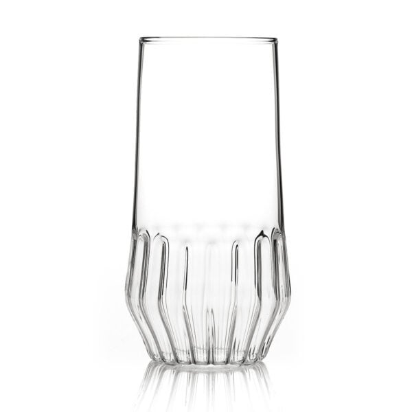 FERRONE-Mixed-LargeGlass-MXLG_HR_0-1200x1200-100KB Minimalist studio display of a Fferrone Mixed Large Glass in fluted borosilicate glass featuring a tall tapered silhouette and a ribbed base | Kneen & Co