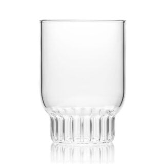 Minimalist studio display of a Fferrone Rasori Medium Glass in fluted borosilicate glass | Kneen & Co