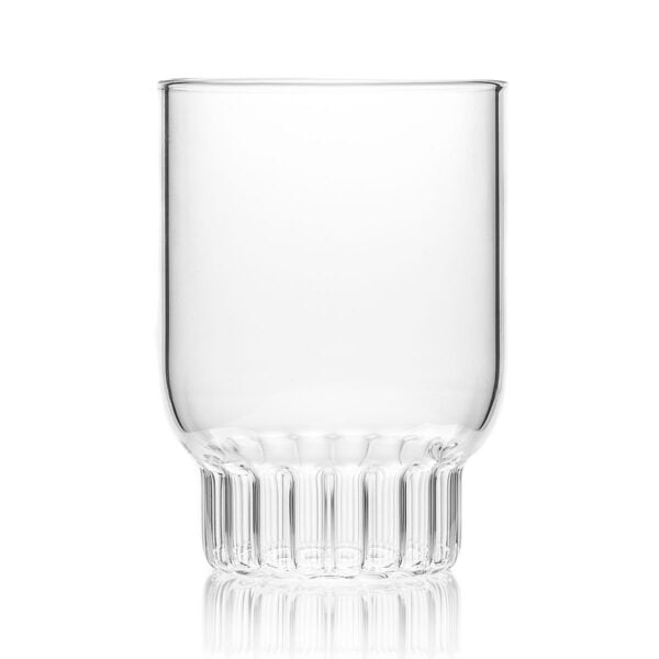 FERRONE-Rasori-Medium-1200x1200-100KB Minimalist studio display of a Fferrone Rasori Medium Glass in fluted borosilicate glass | Kneen & Co