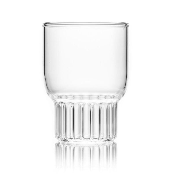 FERRONE-Rasori-Mini-1200x1200-100KB Minimalist studio display of a Fferrone Rasori Mini Glass in fluted borosilicate glass | Kneen & Co