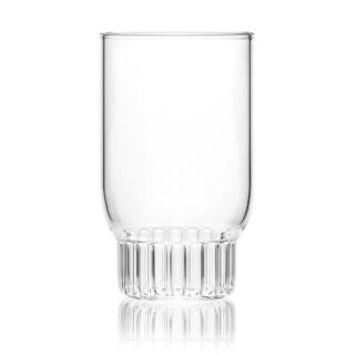 Minimalist studio display of a Fferrone Rasori Small Glass in fluted borosilicate glass | Kneen & Co