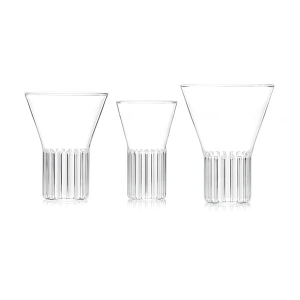 Minimalist studio arrangement of Fferrone Rila Glassware in fluted borosilicate glass | Kneen & Co