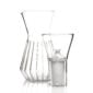 Minimalist studio display of a Fferrone Talise Carafe Fluted in borosilicate glass featuring a tapered carafe and a matching funnel with a white filter insert | Kneen & Co