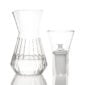 Minimalist studio display of a Fferrone Talise Carafe Fluted in borosilicate glass featuring a tapered carafe and a matching funnel with a white filter insert | Kneen & Co