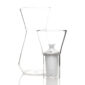 Minimalist studio display of a Fferrone Talise Carafe in clear borosilicate glass featuring a smooth tapered carafe and a matching funnel with a white filter insert | Kneen & Co
