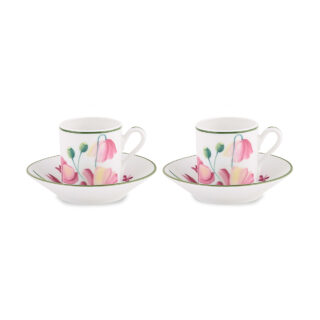 Ginori 1735 Florenza Impero Coffee Cup and Saucer in Malva Fondo Bianco – Set of 2 | Kneen & Co
