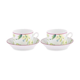 Ginori 1735 Florenza Impero Tea Cup and Saucer in Acanto Fondo Bianco – Set of 2 | Kneen & Co