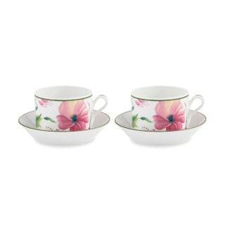 Ginori 1735 Florenza Impero Tea Cup and Saucer in Malva Fondo Bianco – Set of 2 | Kneen & Co