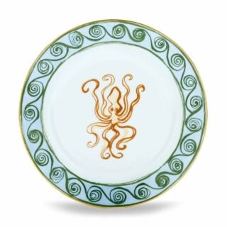 Ginori 1735 Il Viaggio di Nettuno Flat Dessert Plate in Brown + Light Blue | Kneen & Co
