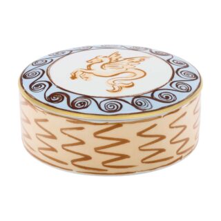 Ginori 1735 Il Viaggio Di Nettuno Round Box with Cover in Brown + Light Blue | Kneen & Co