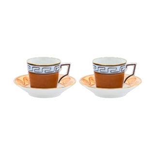 Ginori 1735 Il Viaggio Di Nettuno Set of 2 Coffee Cup and Saucer in Brown + Light Blue | Kneen & Co