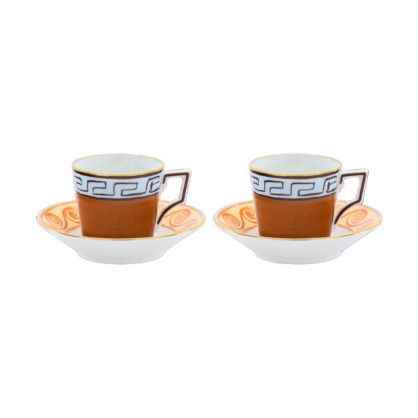 Ginori 1735 Il Viaggio Di Nettuno Set of 2 Coffee Cup and Saucer in Brown + Light Blue | Kneen & Co
