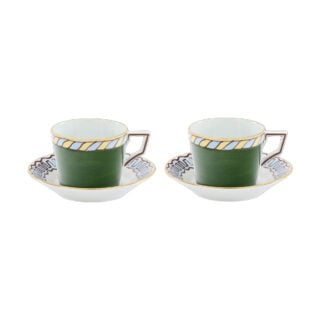 Ginori 1735 Il Viaggio Di Nettuno Set of 2 Tea Cup and Saucer in Green + Light Blue | Kneen & Co