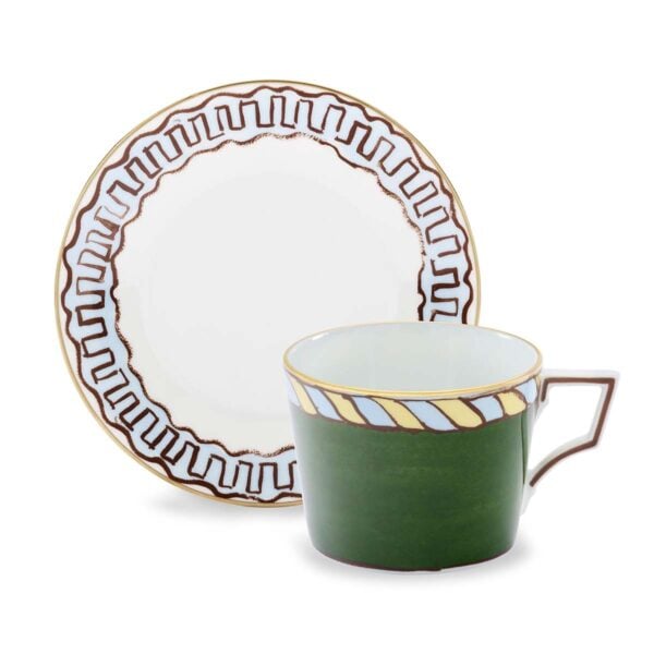 Ginori 1735 Il Viaggio Di Nettuno Set of 2 Tea Cup and Saucer in Green + Light Blue | Kneen & Co