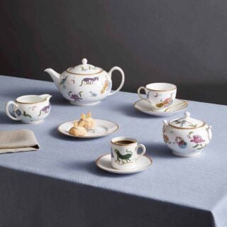 Wedgwood Kit Kemp Mythical Creatures Tea Service set on dining table | Kneen & Co
